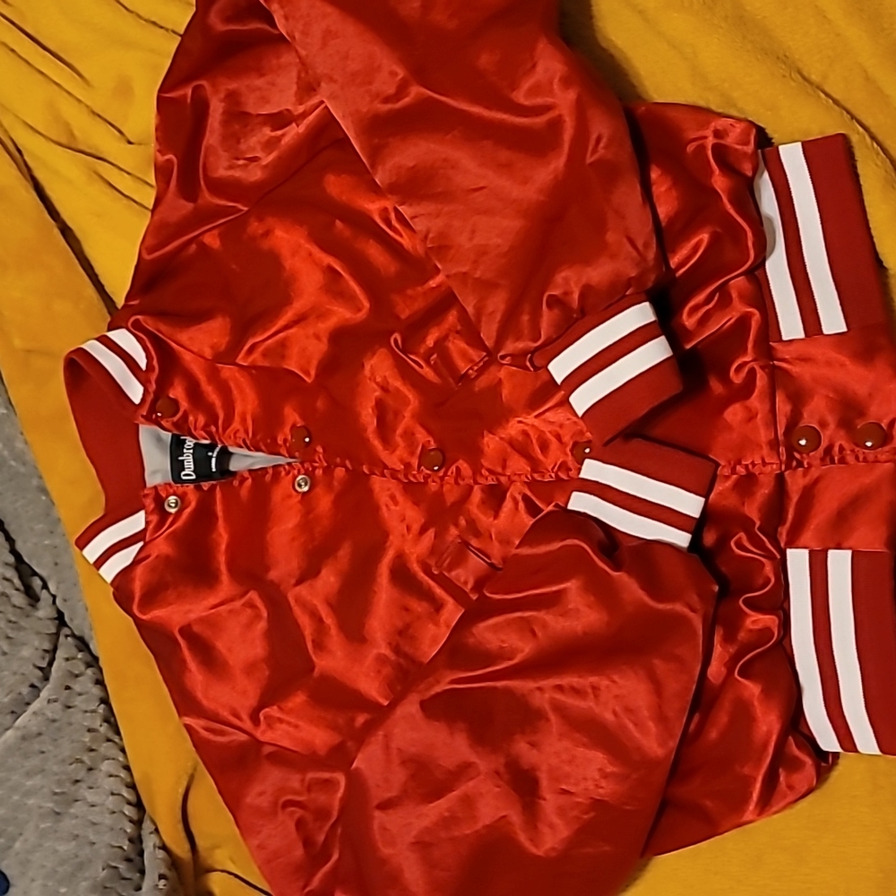 Red satin bomber jacket